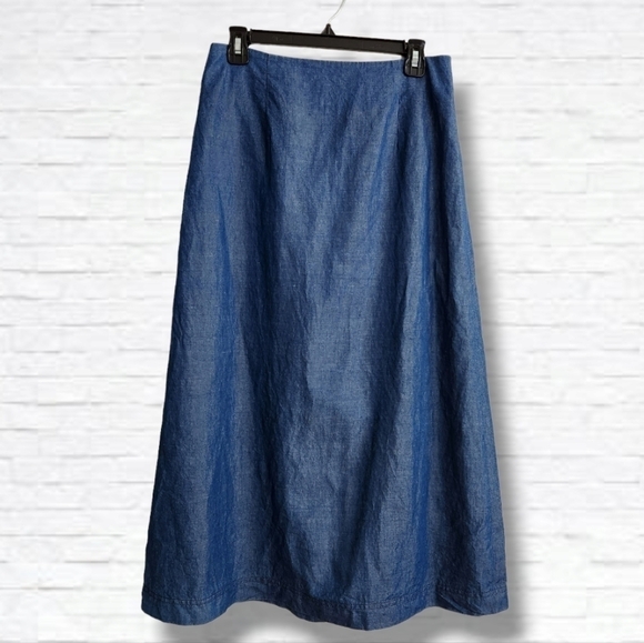 Vintage "Lily Custom Tailor" Chambray Denim Coastal Cowgirl Flare Skirt Size 29 - Picture 2 of 12